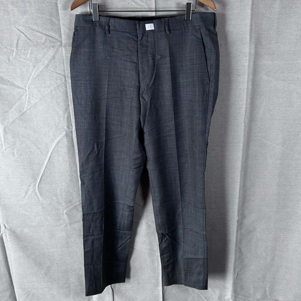 Hugo Boss Mens Gray‎ 100% Virgin Wool Dress Pants Flat Front Trousers 34R 50